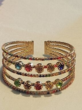 Prom Set,Gold-Tone Multicolor Crystal Cuff Bracelet - Women Jewelry